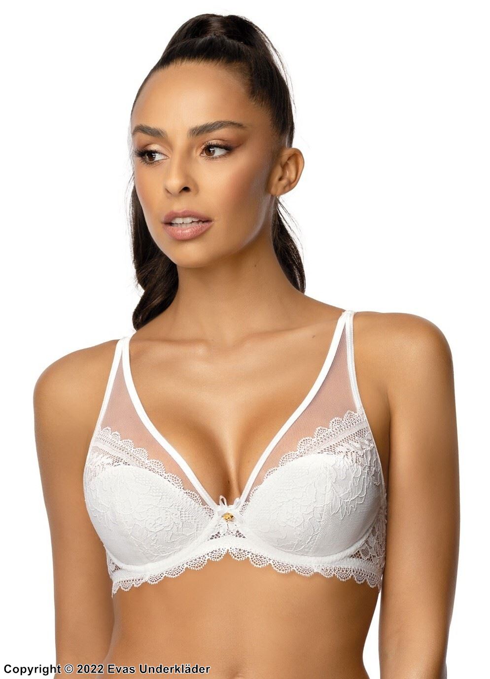 Schöner Push-up-BH, durchsichtiges Mesh und Spitze, Blumen